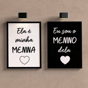 Kit Quadros Decorativos Ela é Minha Menina, Eu Sou o Menino Dela - detalhe da moldura e acabamento
