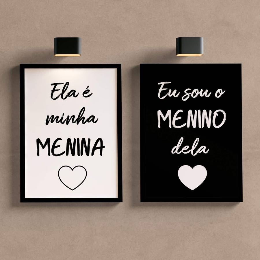 Kit Quadros Decorativos Ela é Minha Menina, Eu Sou o Menino Dela - detalhe da moldura e acabamento