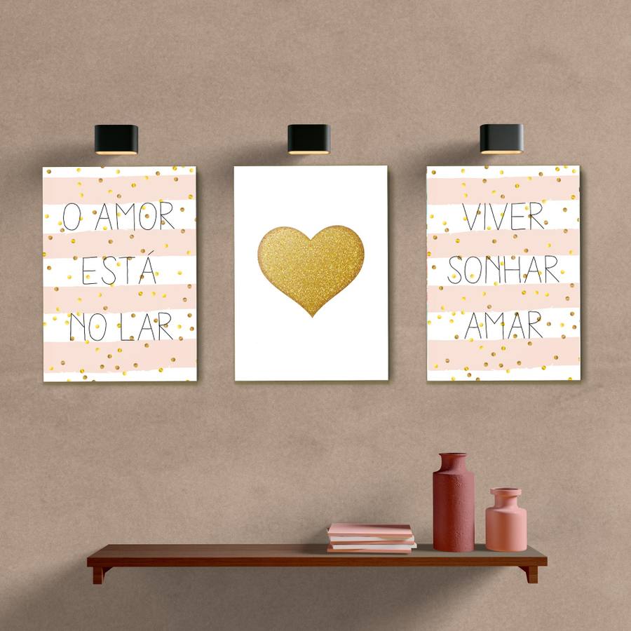 Kit Quadros Decorativos O amor está no lar - quadro decorativo em ambiente decorado