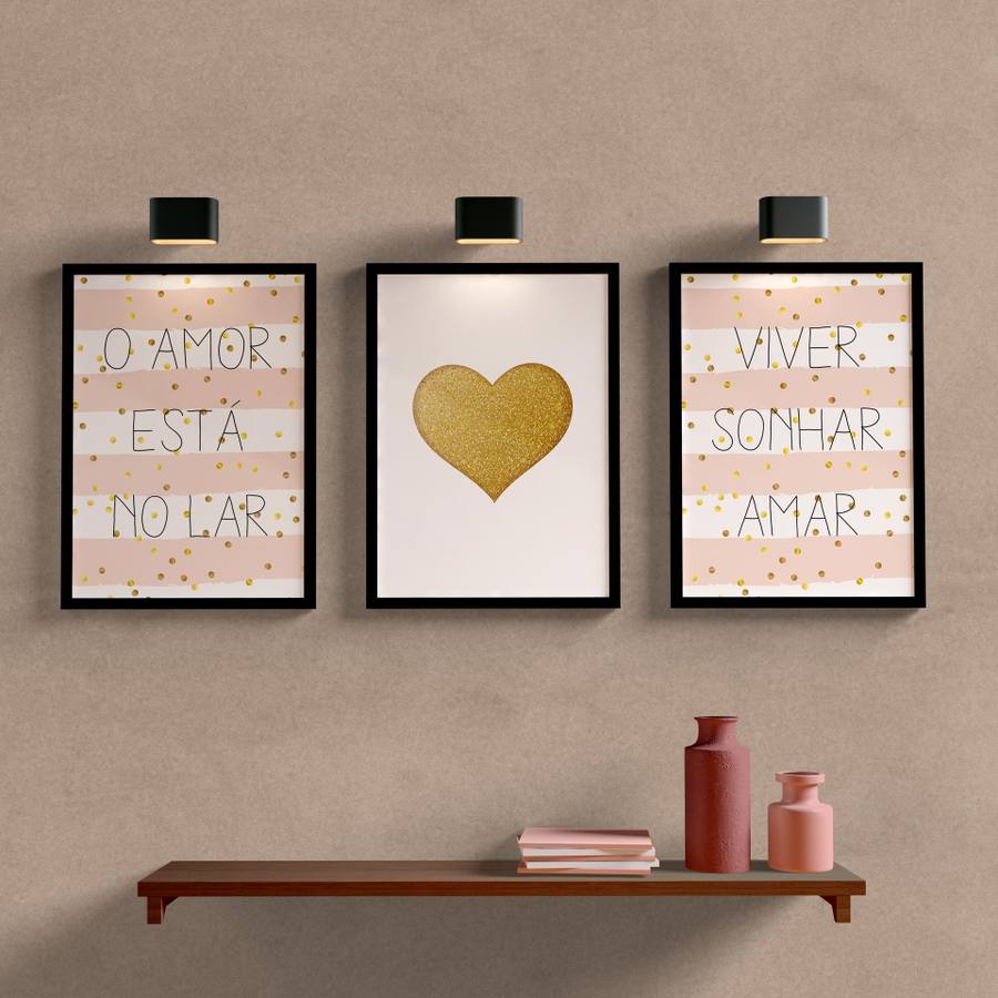 Kit Quadros Decorativos O amor está no lar - detalhe da moldura e acabamento