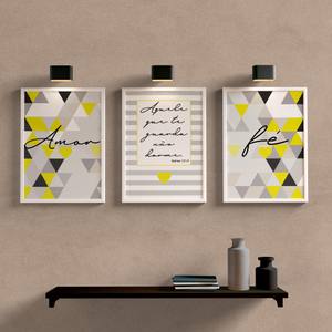 Kit Quadros Decorativos Amor e Fé Amarelo