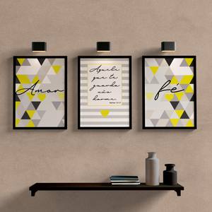 Kit Quadros Decorativos Amor e Fé Amarelo - detalhe da moldura e acabamento