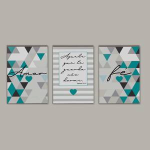 Kit Quadros Decorativos Amor e Fé Azul Turquesa - quadro decorativo em ambiente decorado