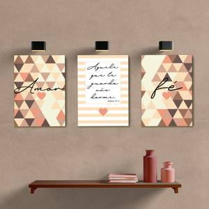 Kit Quadros Decorativos Amor e Fé Bege e Marrom - quadro decorativo em ambiente decorado