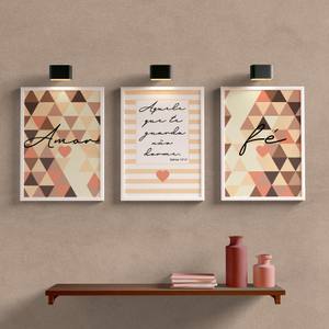 Kit Quadros Decorativos Amor e Fé Bege e Marrom - detalhe da moldura e acabamento