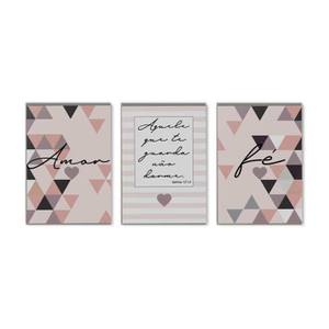 Kit Quadros Decorativos Amor e Fé Rosa - quadro decorativo em ambiente decorado