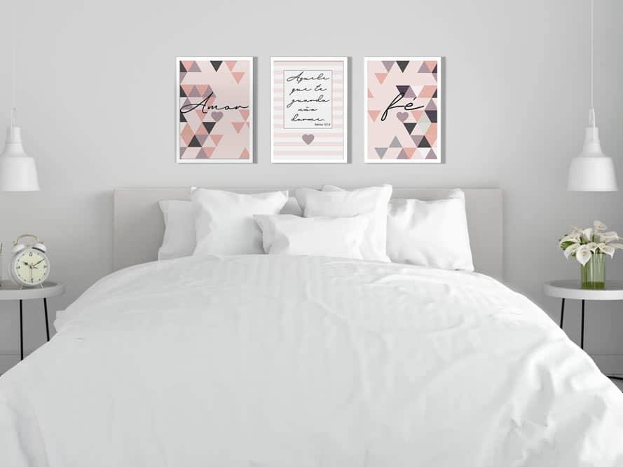 Kit Quadros Decorativos Amor e Fé Rosa - vista aproximada da impressão