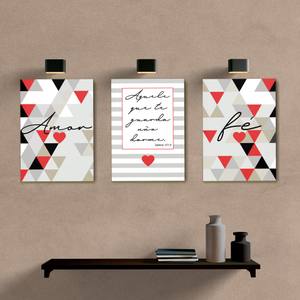 Kit Quadros Decorativos Amor e Fé Vermelho - quadro decorativo em ambiente decorado