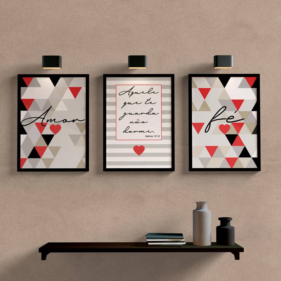Kit Quadros Decorativos Amor e Fé Vermelho - detalhe da moldura e acabamento