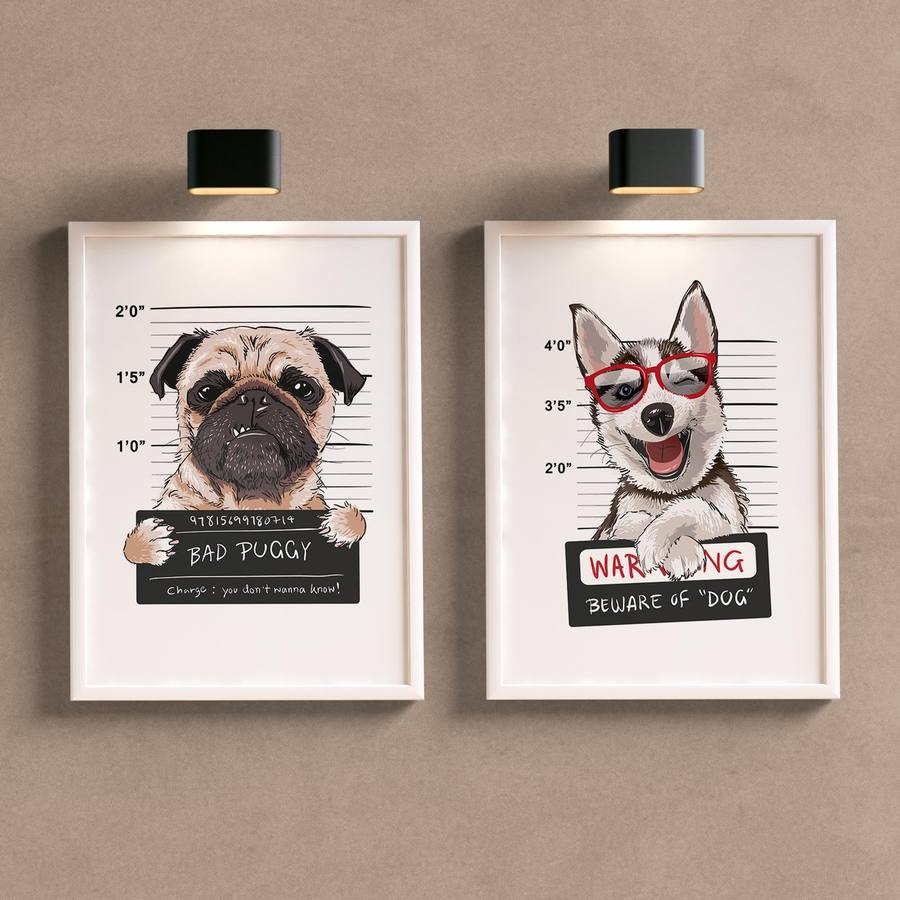Kit Quadros Decorativos Cachorros - detalhe da moldura e acabamento