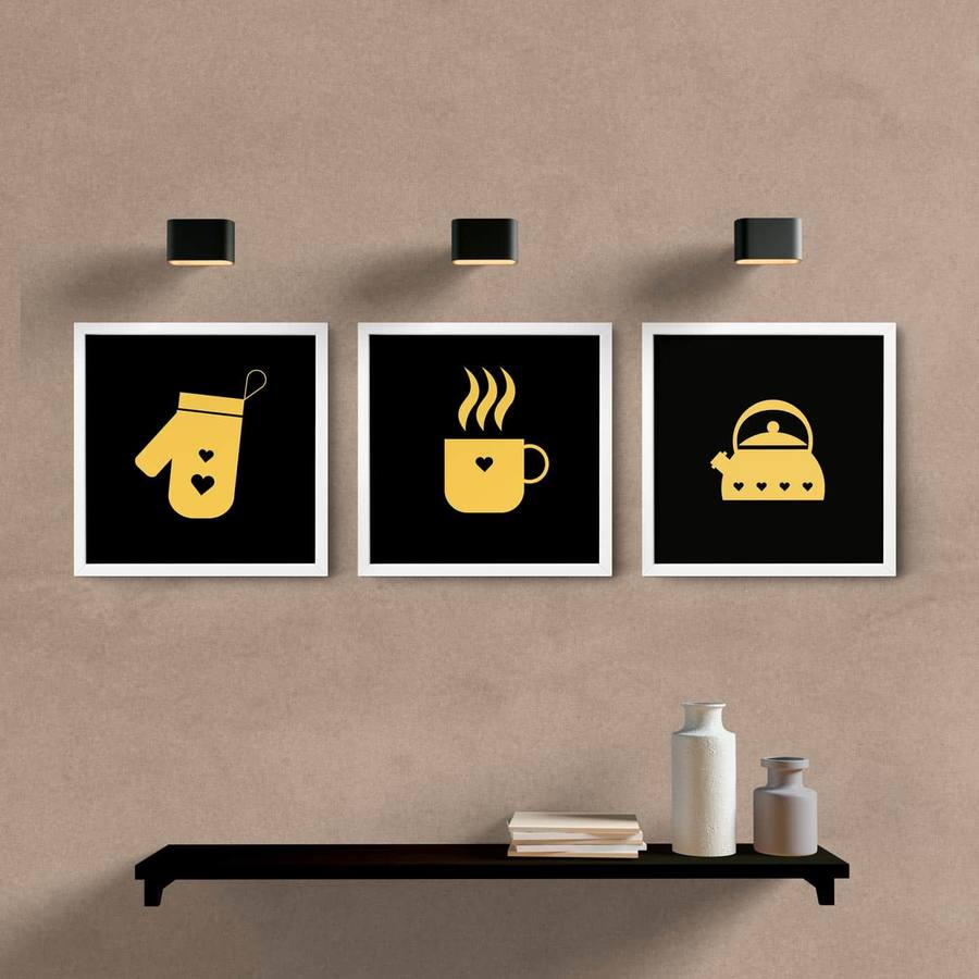 Kit Quadros Decorativos Cozinha Coffee - detalhe da moldura e acabamento