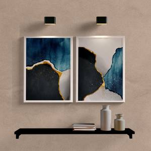 Kit Quadros Decorativos Abstrato Azul e Preto - detalhe da moldura e acabamento
