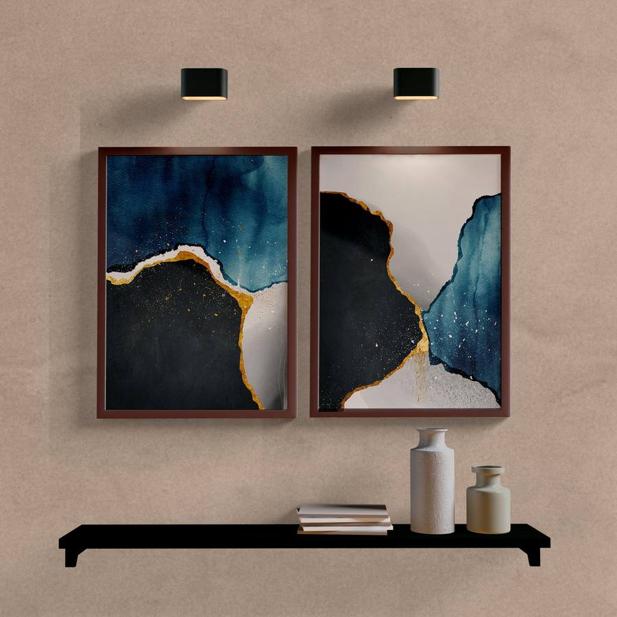 Kit Quadros Decorativos Abstrato Azul e Preto - imagem 5
