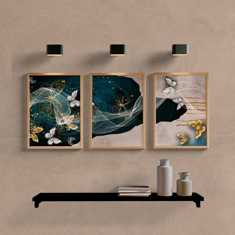 Kit Quadros Decorativos Abstrato Borboletas - vista aproximada da impressão