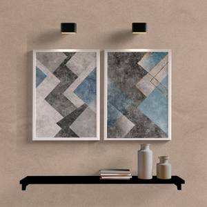 Kit Quadros Decorativos Abstrato Cinza e Azul - detalhe da moldura e acabamento