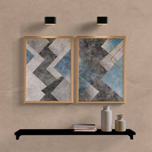 Kit Quadros Decorativos Abstrato Cinza e Azul - vista aproximada da impressão