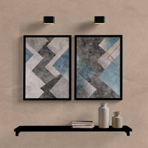 Kit Quadros Decorativos Abstrato Cinza e Azul - quadro decorativo em ambiente decorado