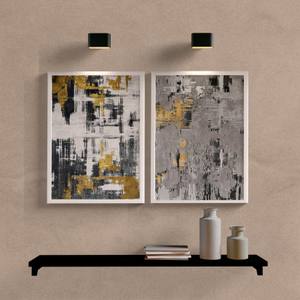 Kit Quadros Decorativos Abstrato Cinza e Dourado - detalhe da moldura e acabamento