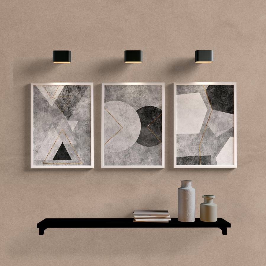 Kit Quadros Decorativos Abstrato Cinza - detalhe da moldura e acabamento