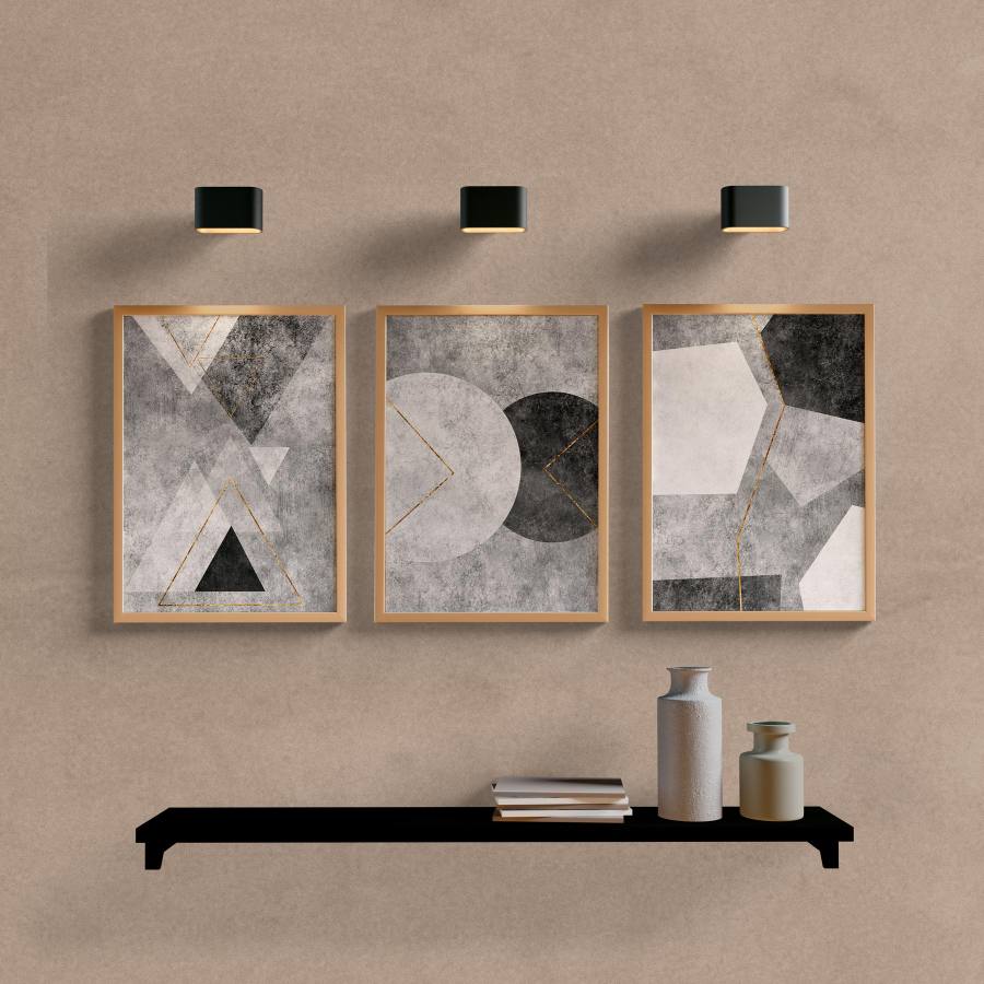 Kit Quadros Decorativos Abstrato Cinza - vista aproximada da impressão
