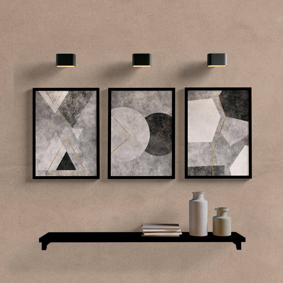 Kit Quadros Decorativos Abstrato Cinza - quadro decorativo em ambiente decorado