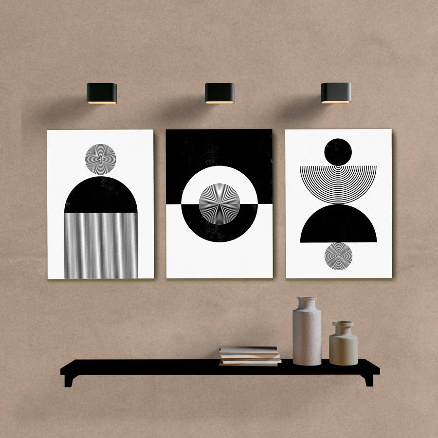 Kit Quadros Decorativos Abstrato Círculos Preto e Cinza - imagem 5