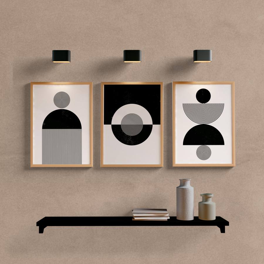 Kit Quadros Decorativos Abstrato Círculos Preto e Cinza - quadro decorativo em ambiente decorado