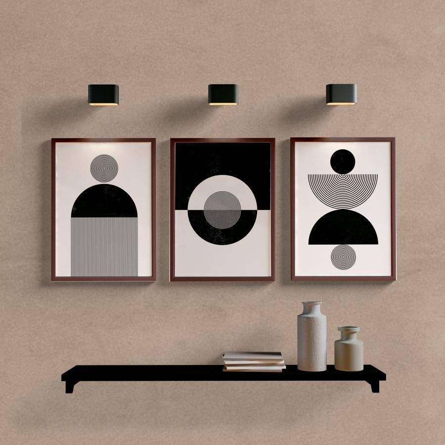 Kit Quadros Decorativos Abstrato Círculos Preto e Cinza - vista aproximada da impressão