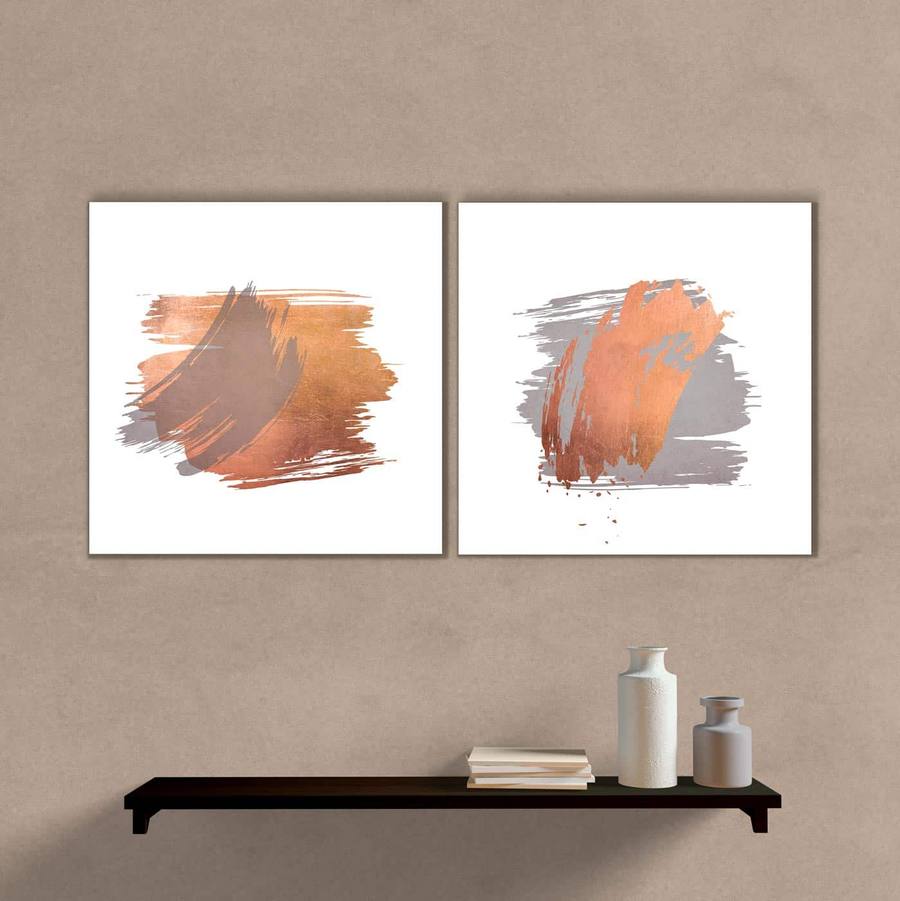 Kit Quadros Decorativos Abstrato Cobre e Cinza - vista aproximada da impressão