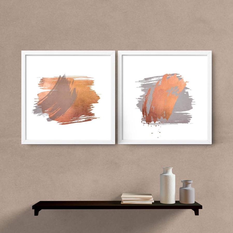 Kit Quadros Decorativos Abstrato Cobre e Cinza - detalhe da moldura e acabamento