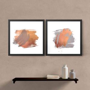 Kit Quadros Decorativos Abstrato Cobre e Cinza - quadro decorativo em ambiente decorado
