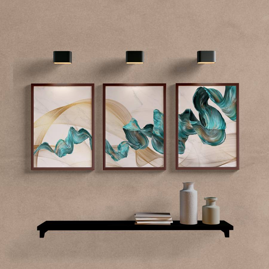 Kit Quadros Decorativos Abstrato Dourado e Azul - imagem 5