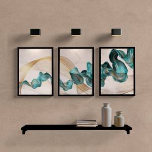 Kit Quadros Decorativos Abstrato Dourado e Azul - quadro decorativo em ambiente decorado