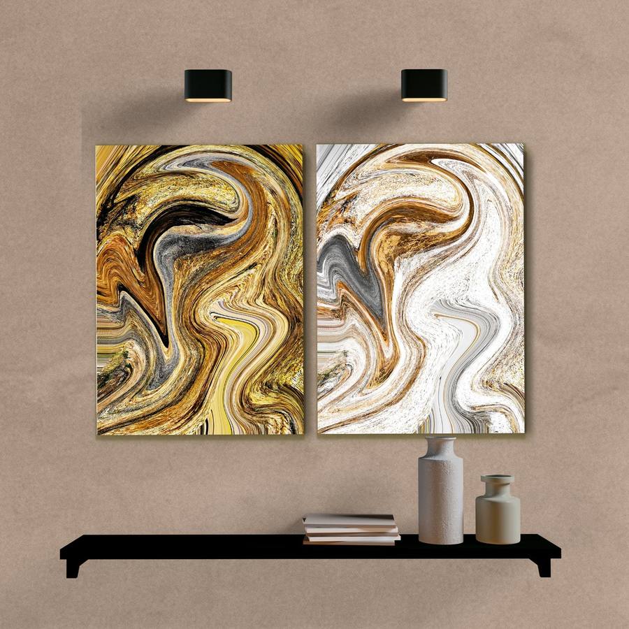 Kit Quadros Decorativos Abstrato Dourado e Prata - vista aproximada da impressão
