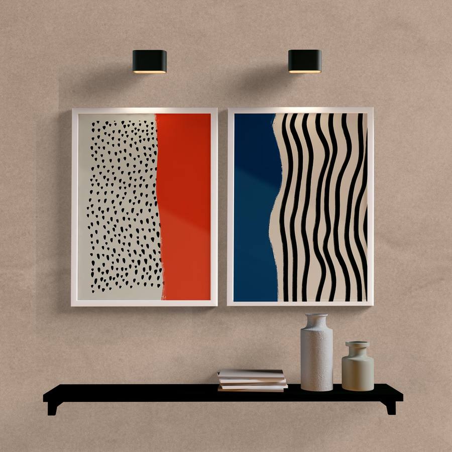 Kit Quadros Decorativos Abstrato Duo Laranja e Azul - detalhe da moldura e acabamento
