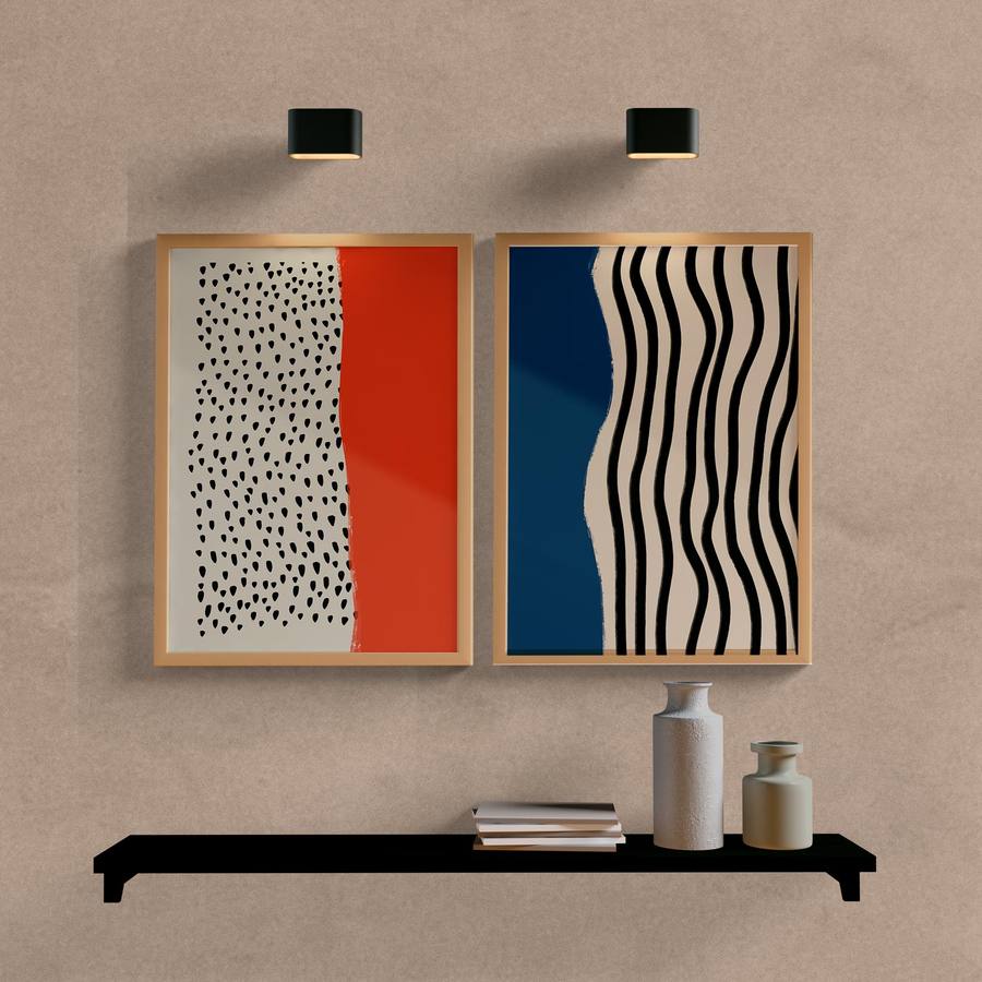 Kit Quadros Decorativos Abstrato Duo Laranja e Azul - vista aproximada da impressão