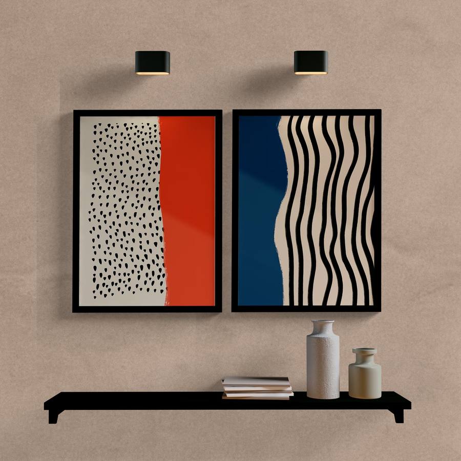 Kit Quadros Decorativos Abstrato Duo Laranja e Azul - quadro decorativo em ambiente decorado