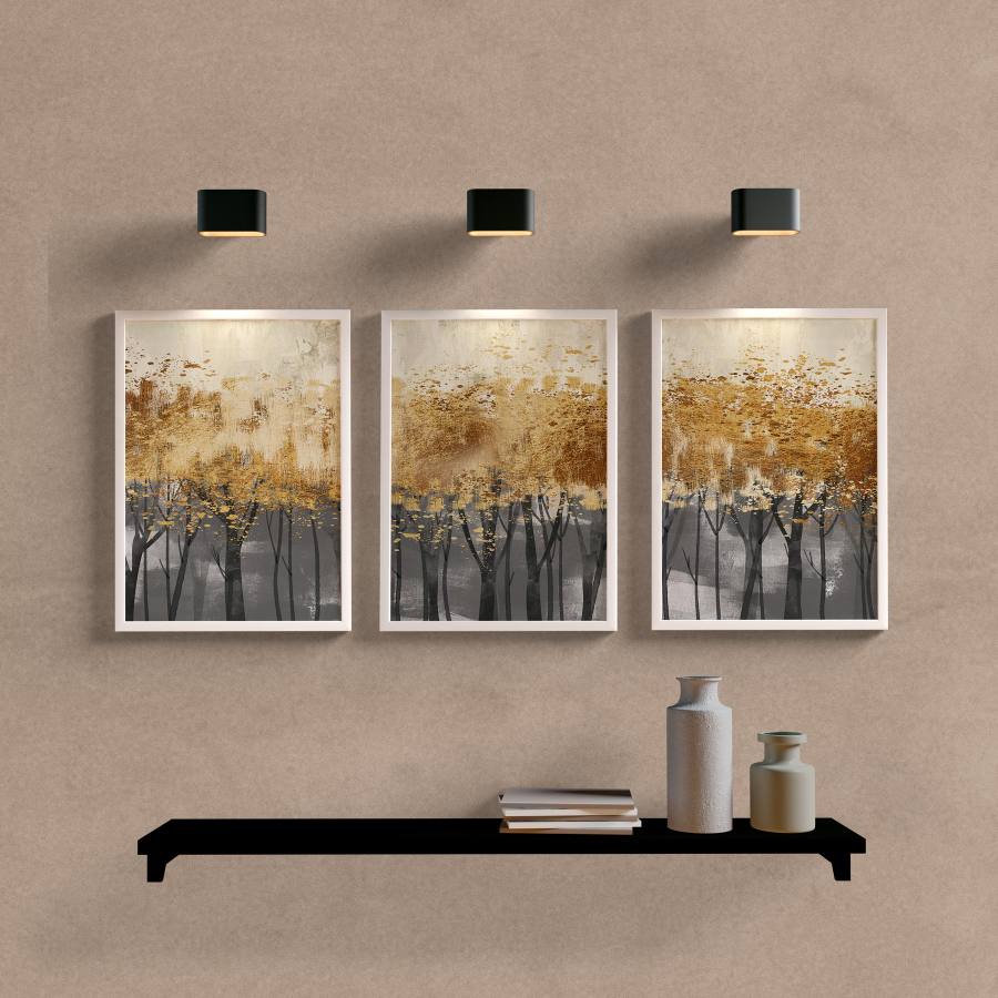 Kit Quadros Decorativos Abstrato Floresta Dourada - detalhe da moldura e acabamento