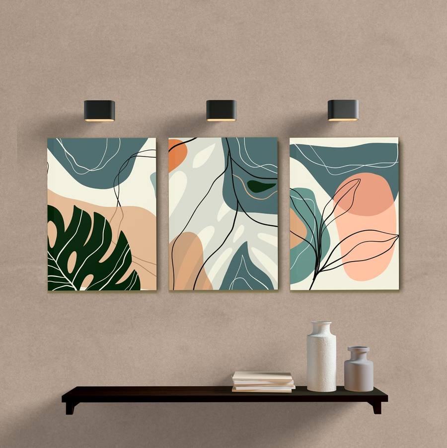 Kit Quadros Decorativos Abstrato Folha - quadro decorativo em ambiente decorado