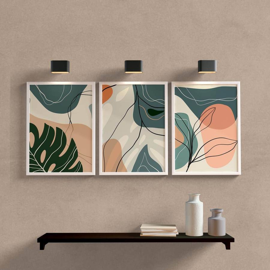 Kit Quadros Decorativos Abstrato Folha - detalhe da moldura e acabamento