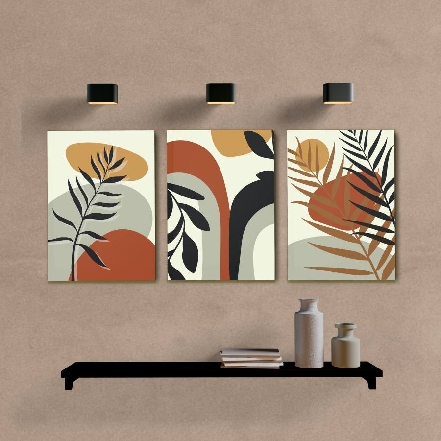 Kit Quadros Decorativos Abstrato Folhas Tons Terrosos - imagem 6