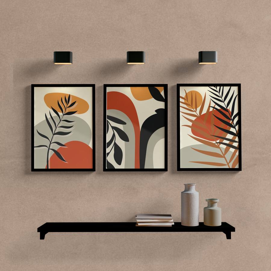 Kit Quadros Decorativos Abstrato Folhas Tons Terrosos - quadro decorativo em ambiente decorado