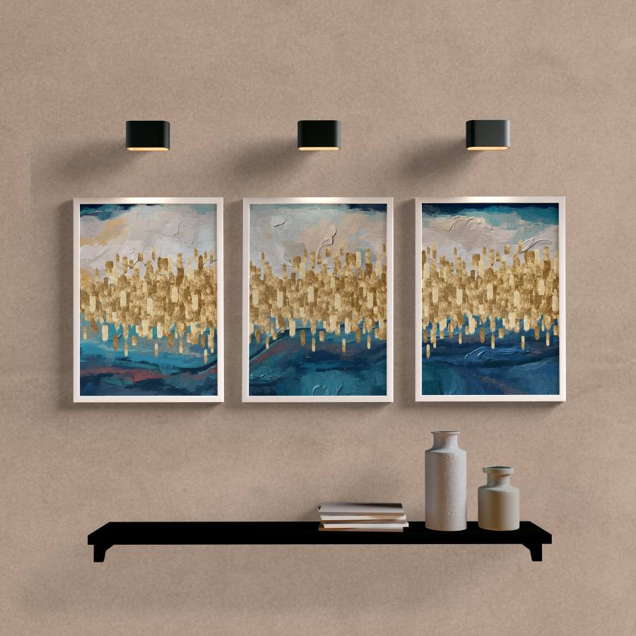 Kit Quadros Decorativos Abstrato Gold B - detalhe da moldura e acabamento