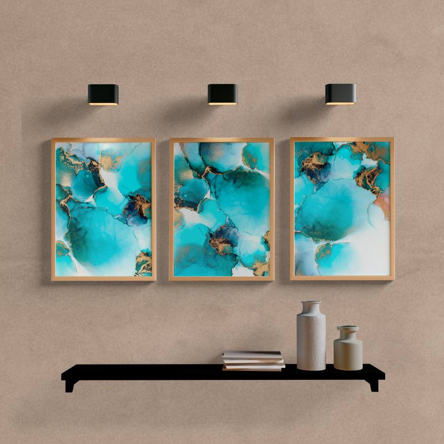 Kit Quadros Decorativos Abstrato Mármore Azul - vista aproximada da impressão