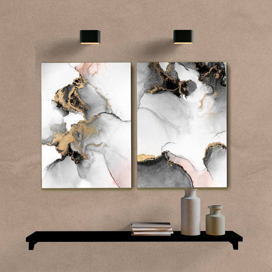 Kit Quadros Decorativos Abstrato Mármore Preto e Dourado - vista aproximada da impressão