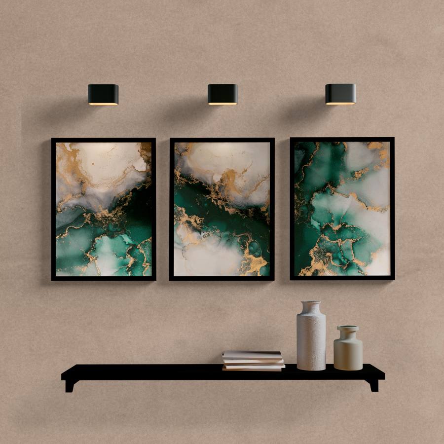 Kit Quadros Decorativos Abstrato Mármore Verde - quadro decorativo em ambiente decorado