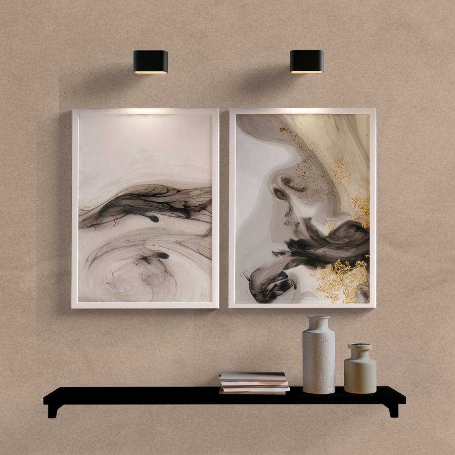 Kit Quadros Decorativos Abstrato Marrom - detalhe da moldura e acabamento