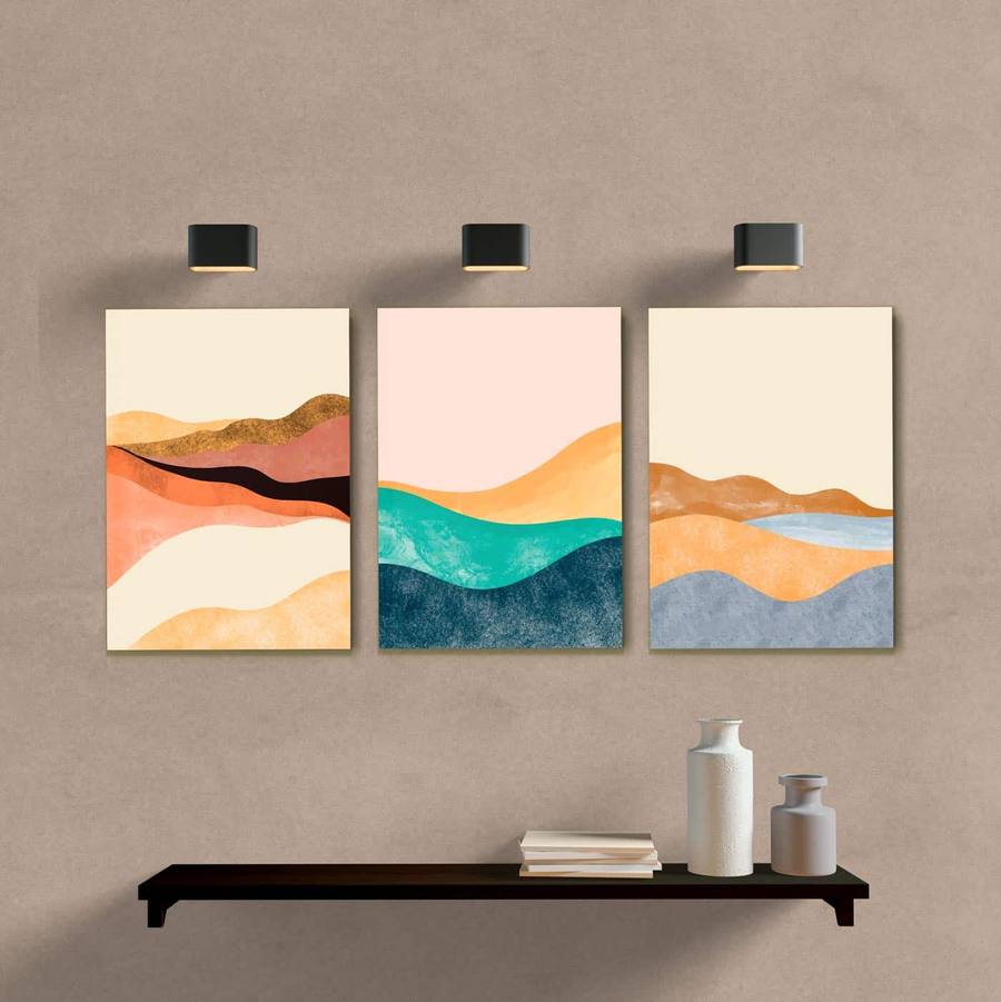 Kit Quadros Decorativos Abstrato Ondas - quadro decorativo em ambiente decorado