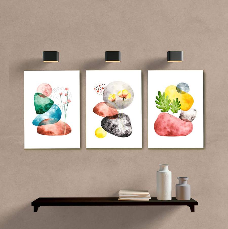 Kit Quadros Decorativos Abstrato Pedras - quadro decorativo em ambiente decorado