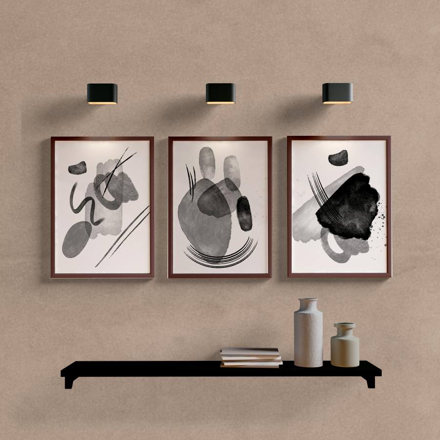 Kit Quadros Decorativos Abstrato Preto e Cinza - vista aproximada da impressão